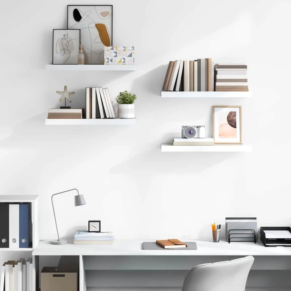 Pakabinamos lentynos, 4vnt., baltos, 60x23,5x3,8cm, MDF