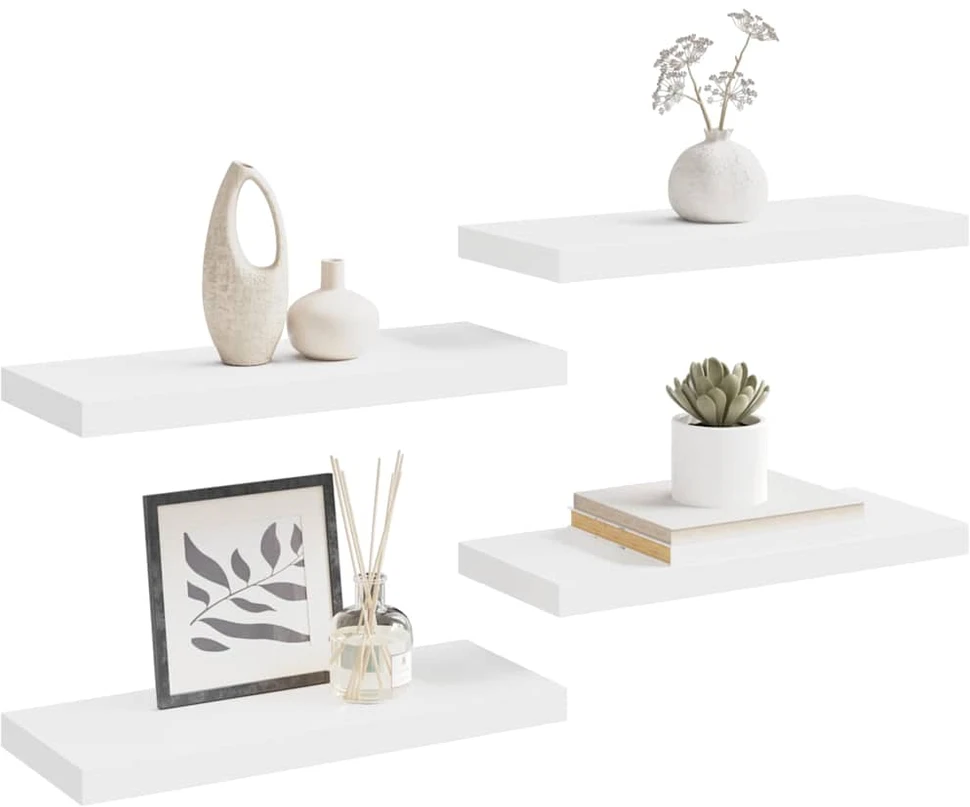 Pakabinamos lentynos, 4vnt., baltos, 60x23,5x3,8cm, MDF