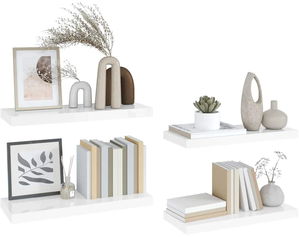 Pakabinamos lentynos, 4vnt., baltos, 60x23,5x3,8cm, MDF