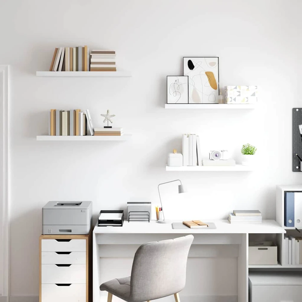 Pakabinamos lentynos, 4vnt., baltos, 80x23,5x3,8cm, MDF