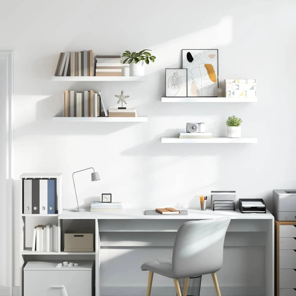 Pakabinamos lentynos, 4vnt., baltos, 80x23,5x3,8cm, MDF