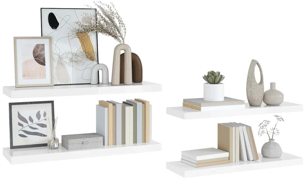 Pakabinamos lentynos, 4vnt., baltos, 80x23,5x3,8cm, MDF