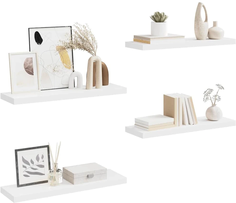 Pakabinamos lentynos, 4vnt., baltos, 80x23,5x3,8cm, MDF