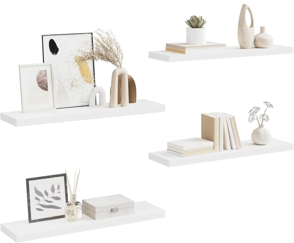 Pakabinamos lentynos, 4vnt., baltos, 90x23,5x3,8cm, MDF