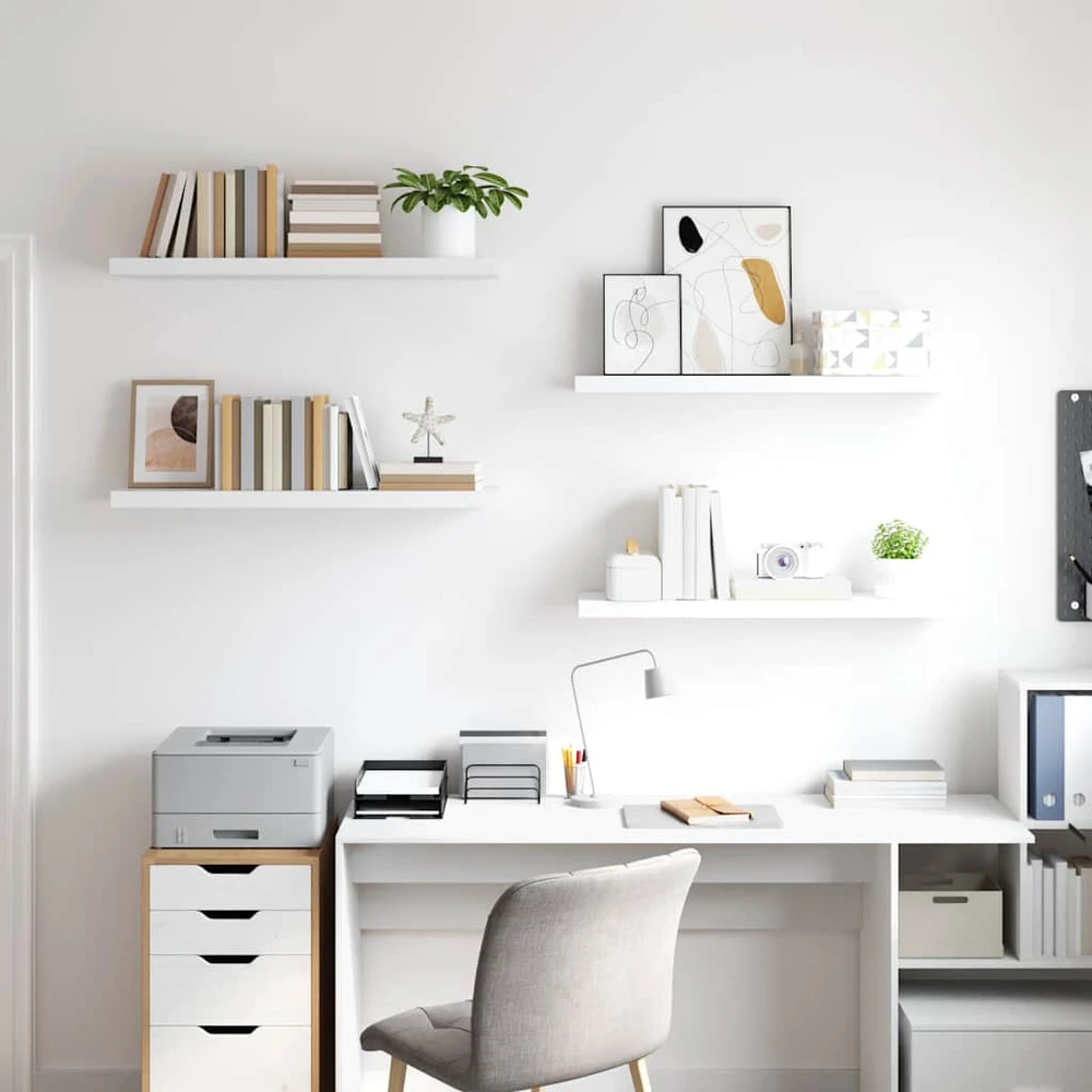 Pakabinamos lentynos, 4vnt., baltos, 90x23,5x3,8cm, MDF