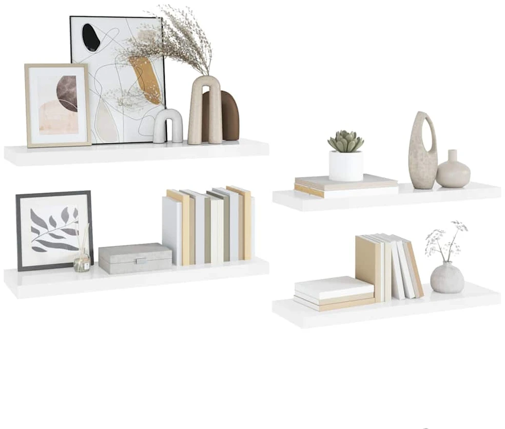 Pakabinamos lentynos, 4vnt., baltos, 90x23,5x3,8cm, MDF