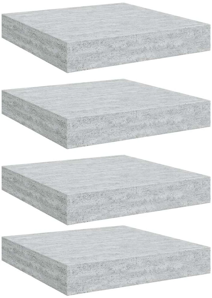 Pakabinamos lentynos, 4vnt., betono pilkos, 23x23,5x3,8cm, MDF