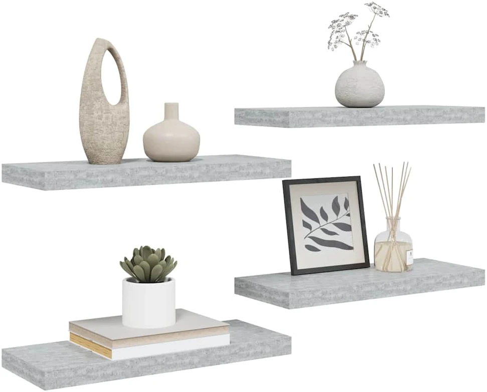 Pakabinamos lentynos, 4vnt., betono pilkos, 60x23,5x3,8cm, MDF