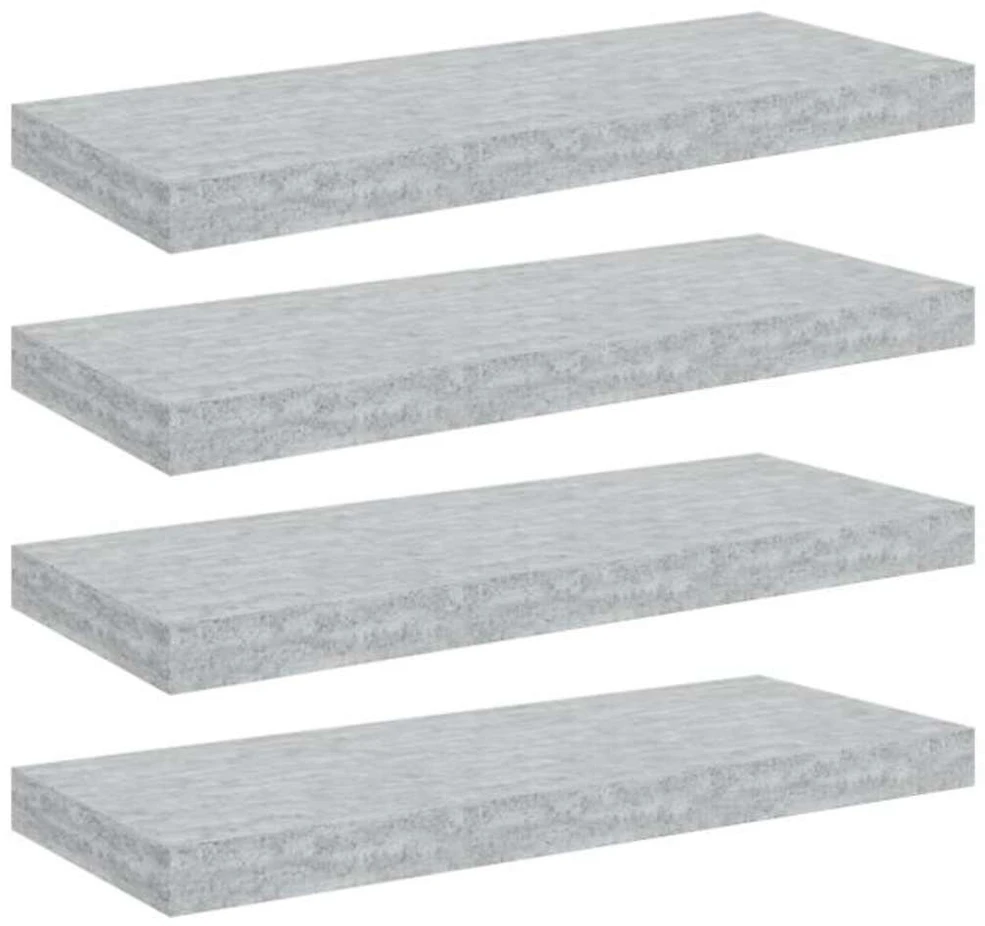 Pakabinamos lentynos, 4vnt., betono pilkos, 60x23,5x3,8cm, MDF