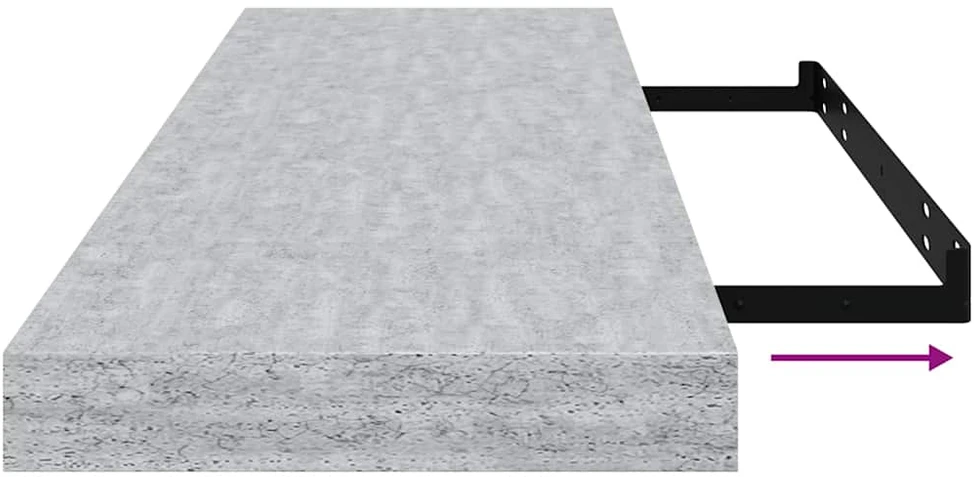 Pakabinamos lentynos, 4vnt., betono pilkos, 80x23,5x3,8cm, MDF
