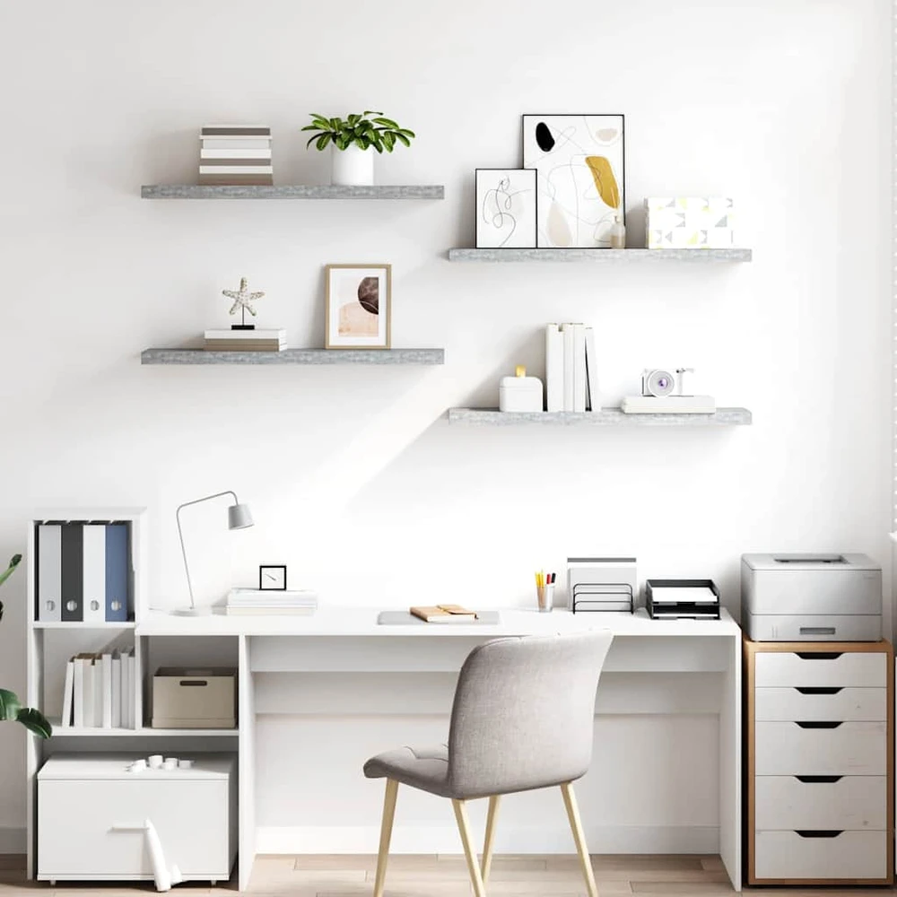 Pakabinamos lentynos, 4vnt., betono pilkos, 90x23,5x3,8cm, MDF