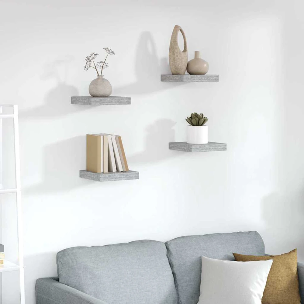 Pakabinamos lentynos, 4vnt., betono pilkos, 23x23,5x3,8cm, MDF