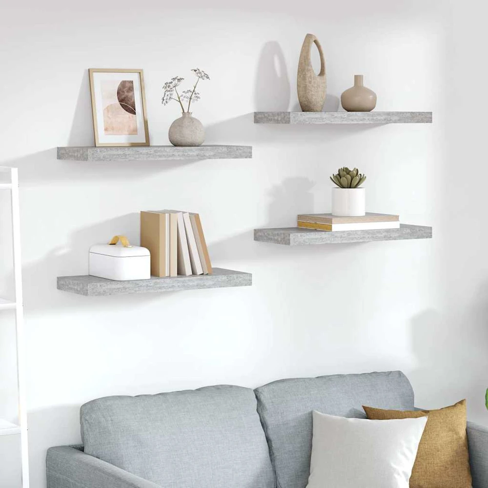 Pakabinamos lentynos, 4vnt., betono pilkos, 60x23,5x3,8cm, MDF