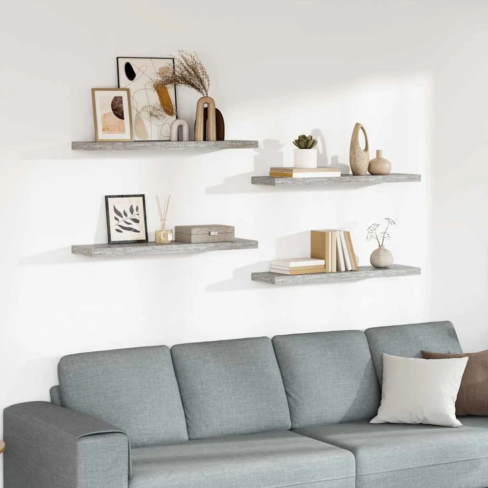 Pakabinamos lentynos, 4vnt., betono pilkos, 90x23,5x3,8cm, MDF