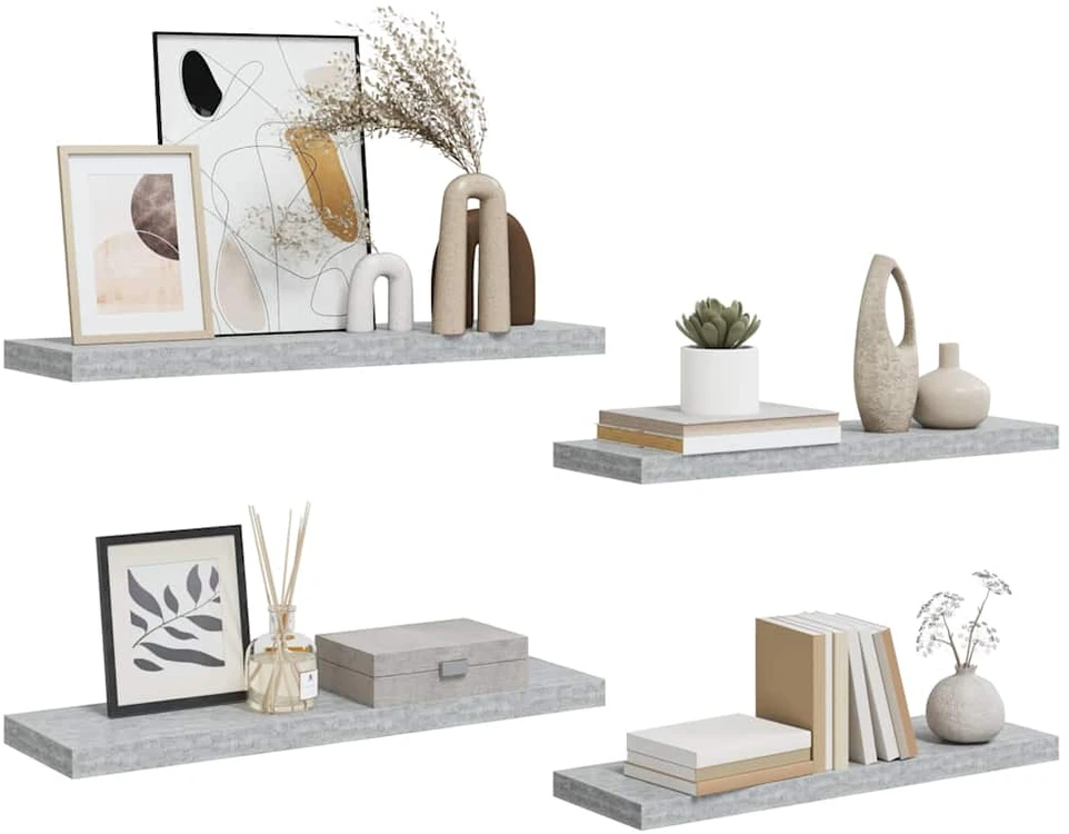 Pakabinamos lentynos, 4vnt., betono pilkos, 80x23,5x3,8cm, MDF