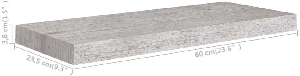 Pakabinamos lentynos, 4vnt., betono pilkos, 60x23,5x3,8cm, MDF