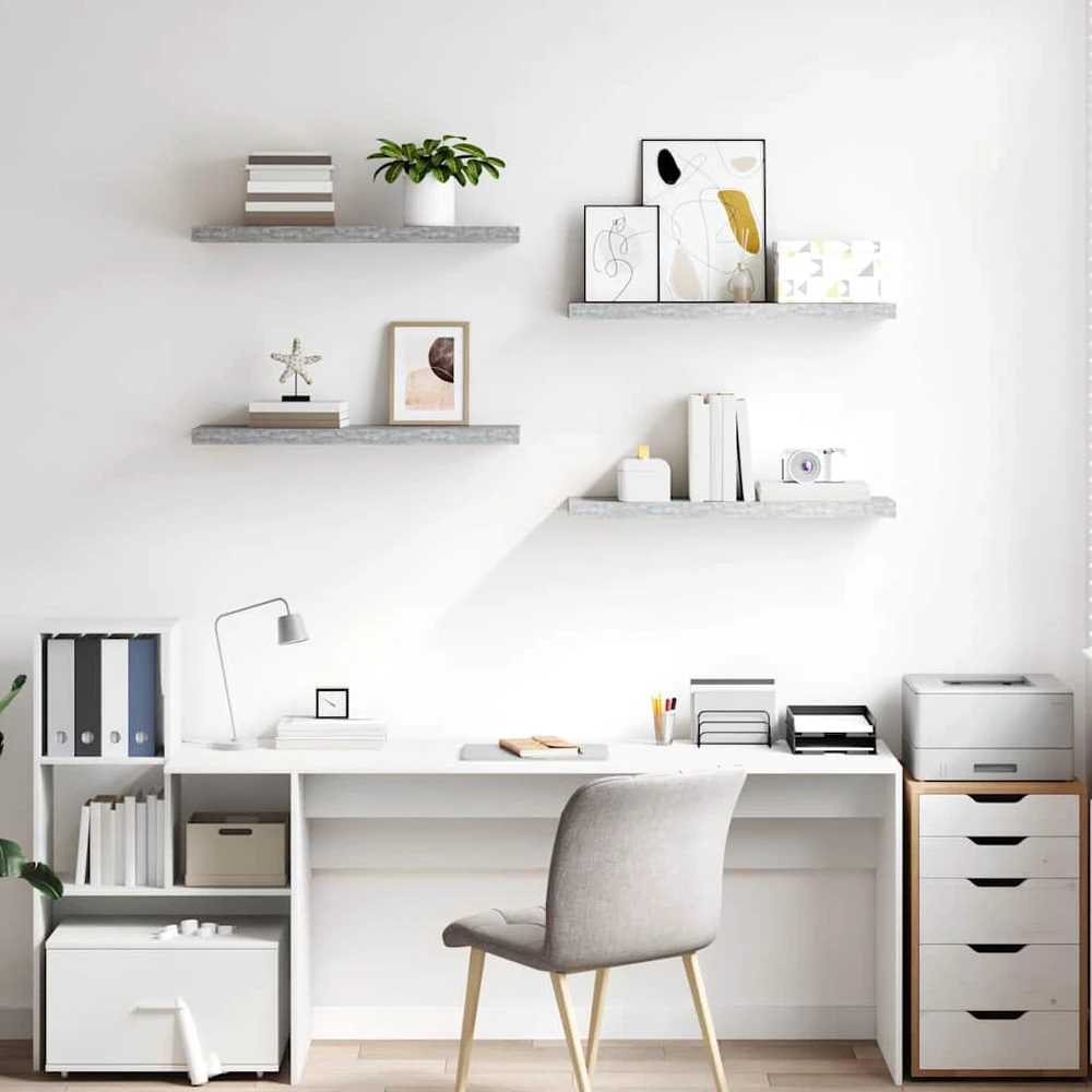 Pakabinamos lentynos, 4vnt., betono pilkos, 80x23,5x3,8cm, MDF