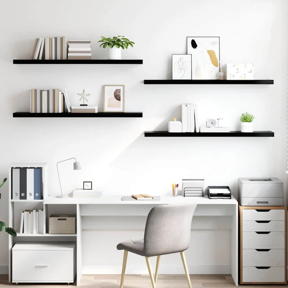 Pakabinamos lentynos, 4vnt., juodos, 120x23,5x3,8cm, MDF