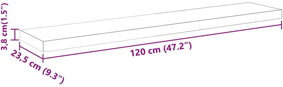 Pakabinamos lentynos, 4vnt., juodos, 120x23,5x3,8cm, MDF