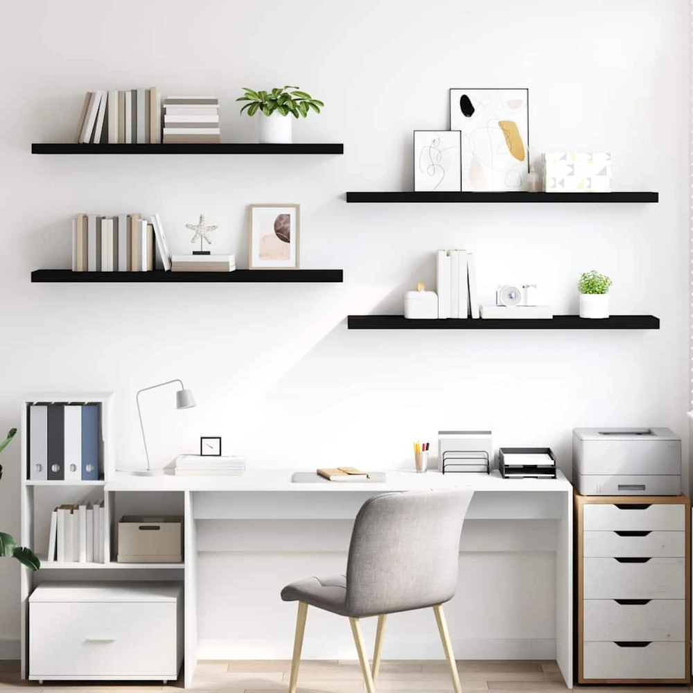 Pakabinamos lentynos, 4vnt., juodos, 120x23,5x3,8cm, MDF