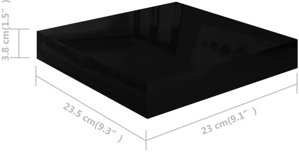 Pakabinamos lentynos, 4vnt., juodos, 23x23,5x3,8cm, MDF