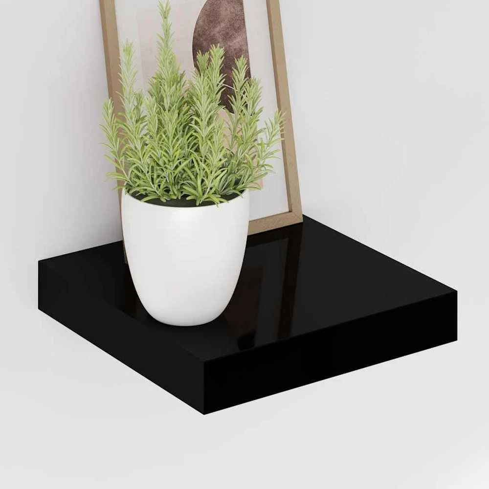 Pakabinamos lentynos, 4vnt., juodos, 23x23,5x3,8cm, MDF