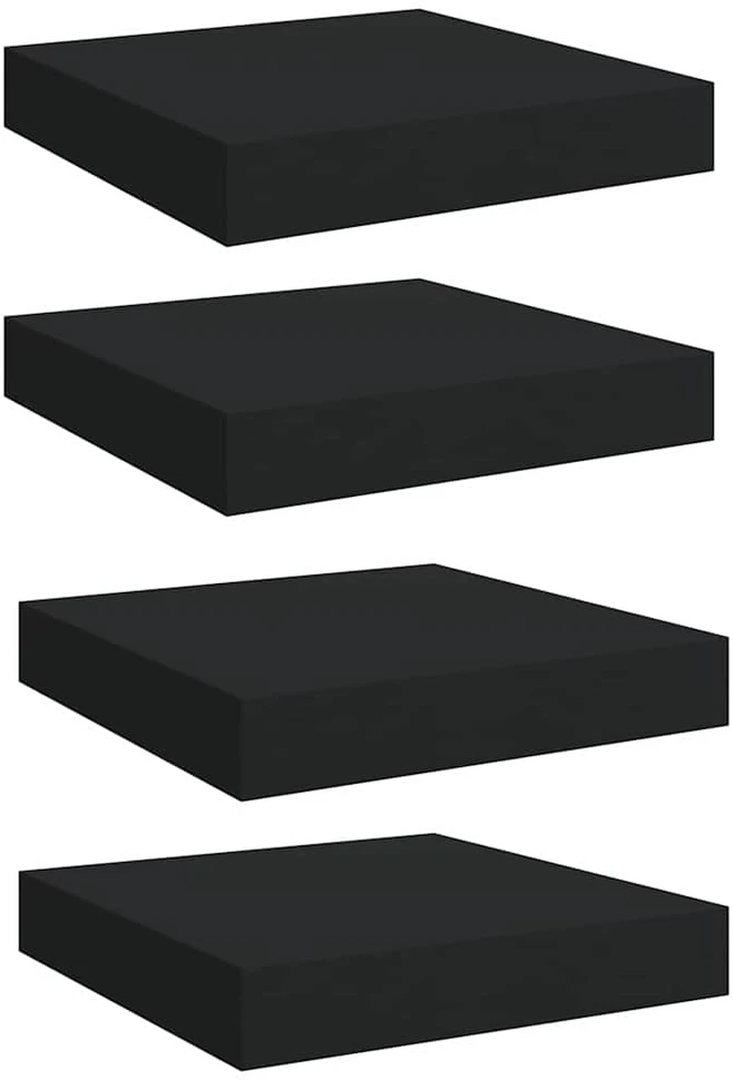 Pakabinamos lentynos, 4vnt., juodos, 23x23,5x3,8cm, MDF