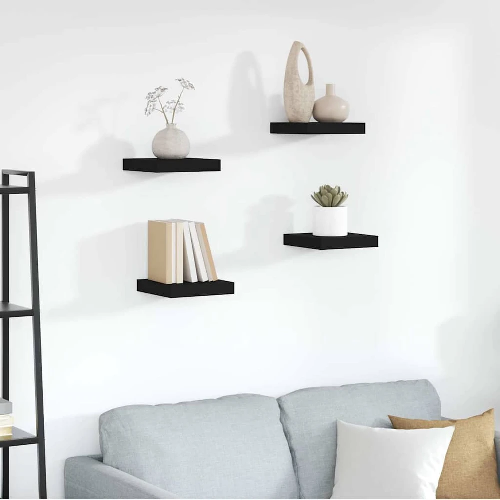 Pakabinamos lentynos, 4vnt., juodos, 23x23,5x3,8cm, MDF
