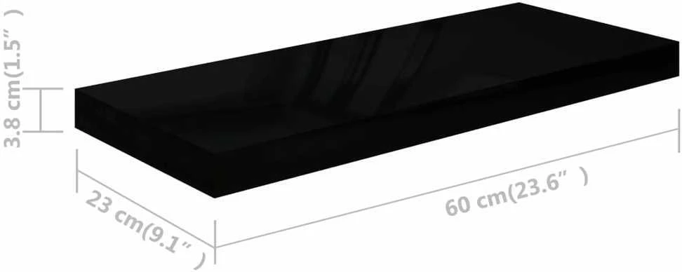 Pakabinamos lentynos, 4vnt., juodos, 60x23,5x3,8cm, MDF