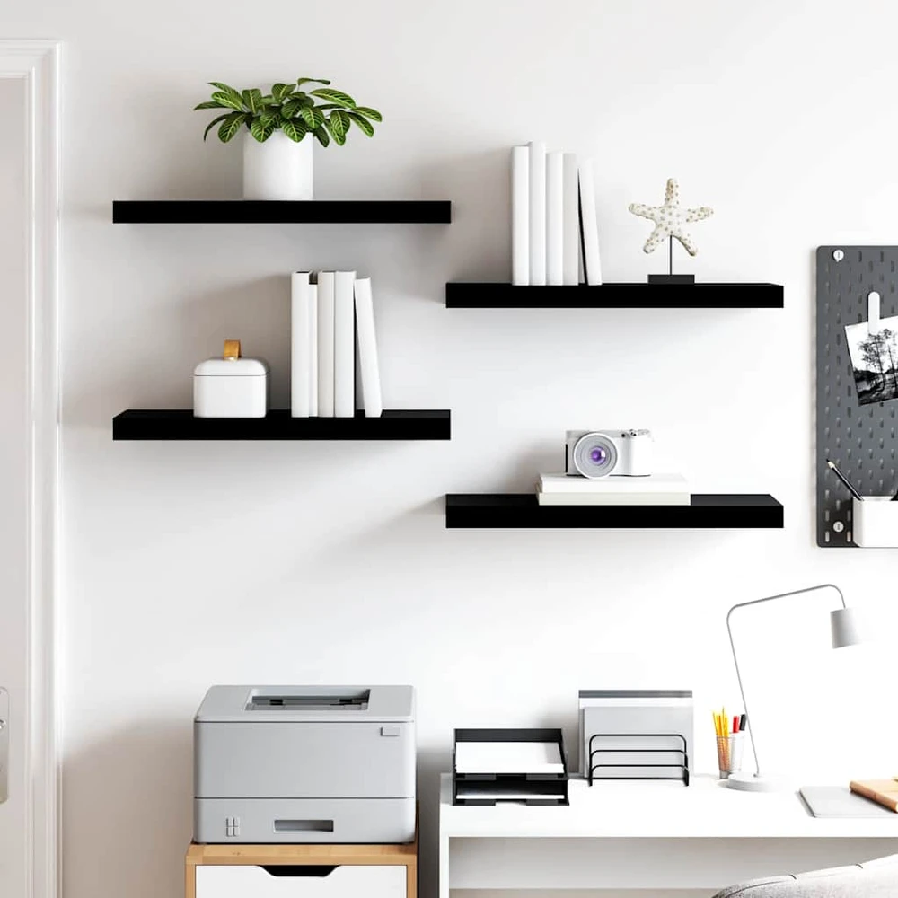 Pakabinamos lentynos, 4vnt., juodos, 60x23,5x3,8cm, MDF
