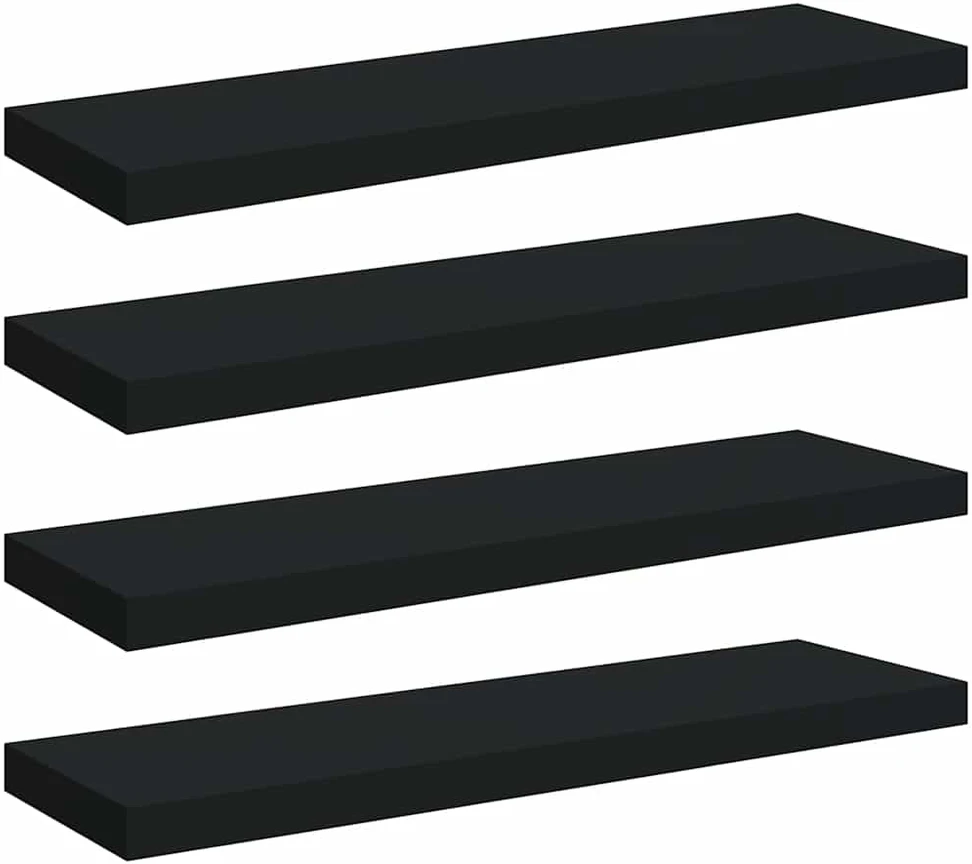 Pakabinamos lentynos, 4vnt., juodos, 80x23,5x3,8cm, MDF