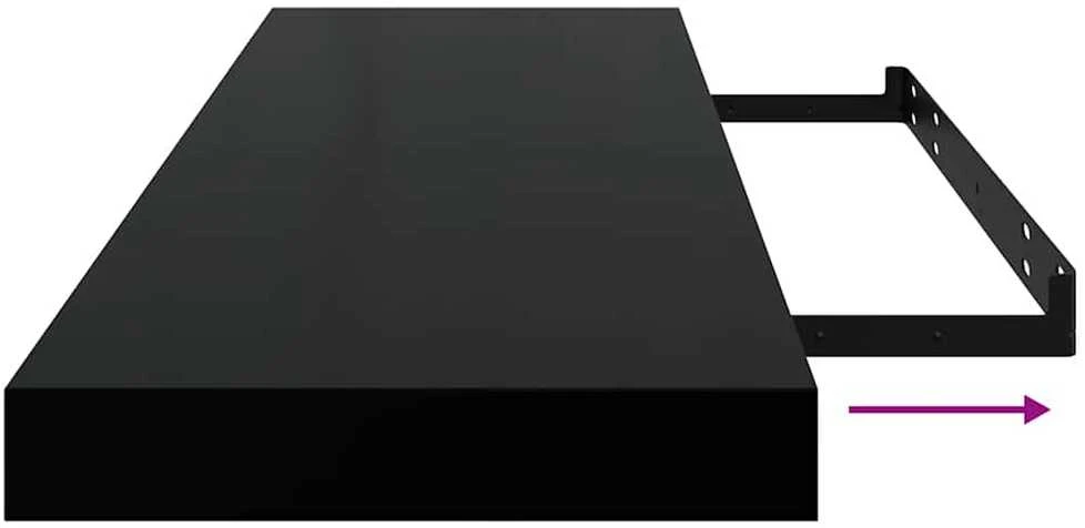 Pakabinamos lentynos, 4vnt., juodos, 80x23,5x3,8cm, MDF