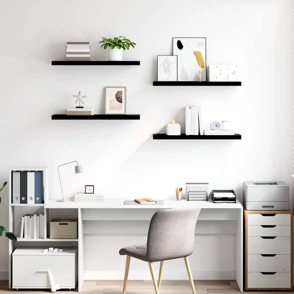 Pakabinamos lentynos, 4vnt., juodos, 80x23,5x3,8cm, MDF