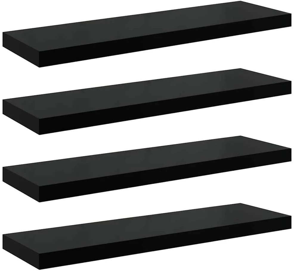 Pakabinamos lentynos, 4vnt., juodos, 80x23,5x3,8cm, MDF