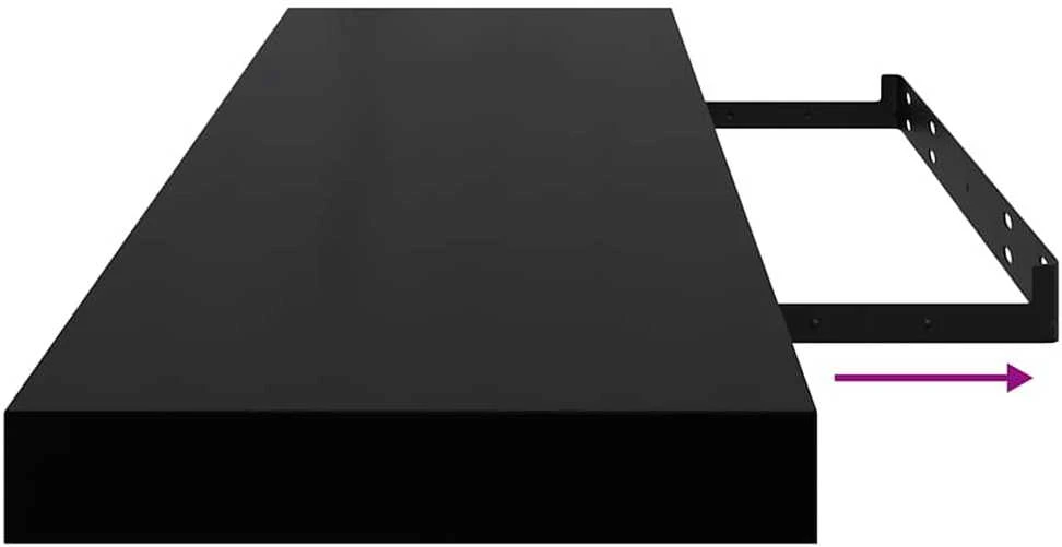 Pakabinamos lentynos, 4vnt., juodos, 90x23,5x3,8cm, MDF