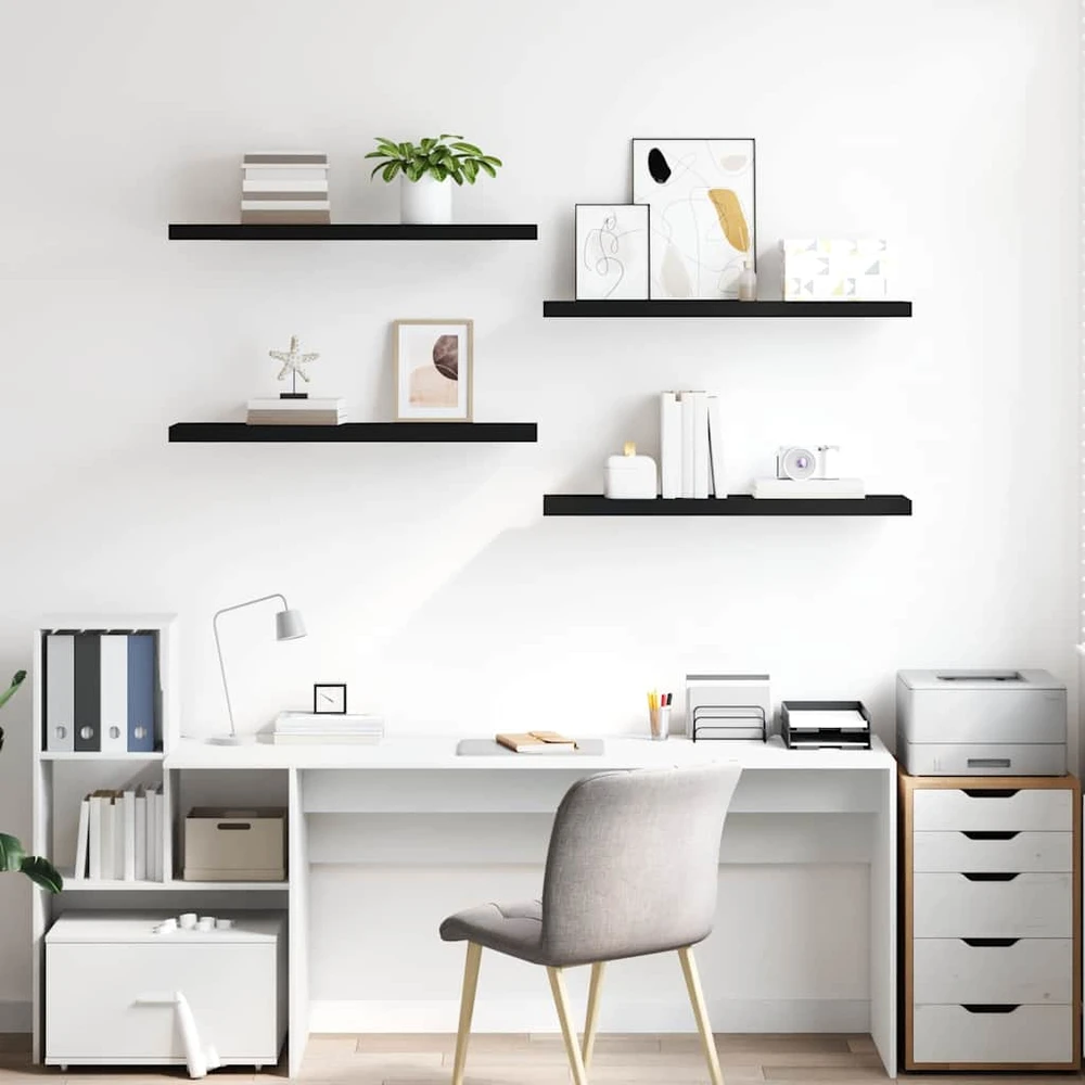 Pakabinamos lentynos, 4vnt., juodos, 90x23,5x3,8cm, MDF