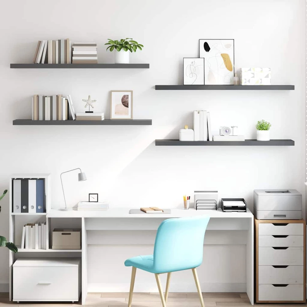 Pakabinamos lentynos, 4vnt., pilkos, 120x23,5x3,8cm, MDF