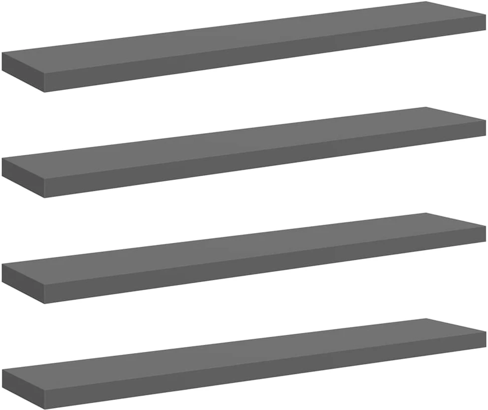 Pakabinamos lentynos, 4vnt., pilkos, 120x23,5x3,8cm, MDF
