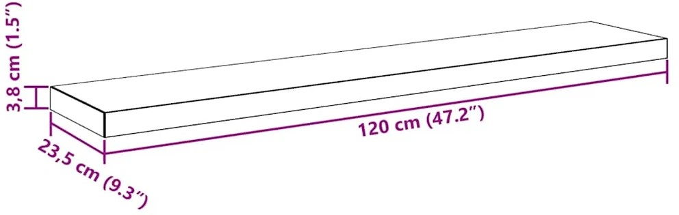 Pakabinamos lentynos, 4vnt., pilkos, 120x23,5x3,8cm, MDF