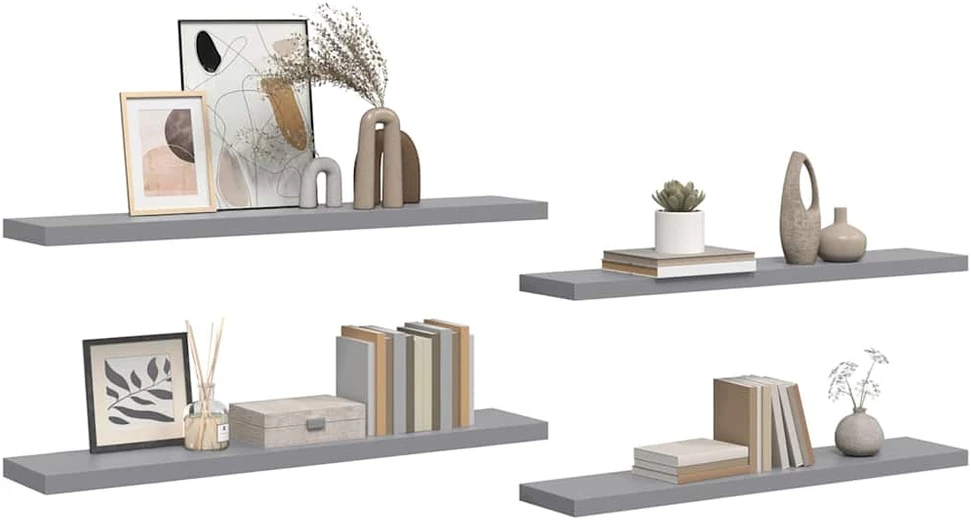 Pakabinamos lentynos, 4vnt., pilkos, 120x23,5x3,8cm, MDF