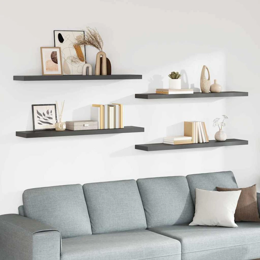 Pakabinamos lentynos, 4vnt., pilkos, 120x23,5x3,8cm, MDF