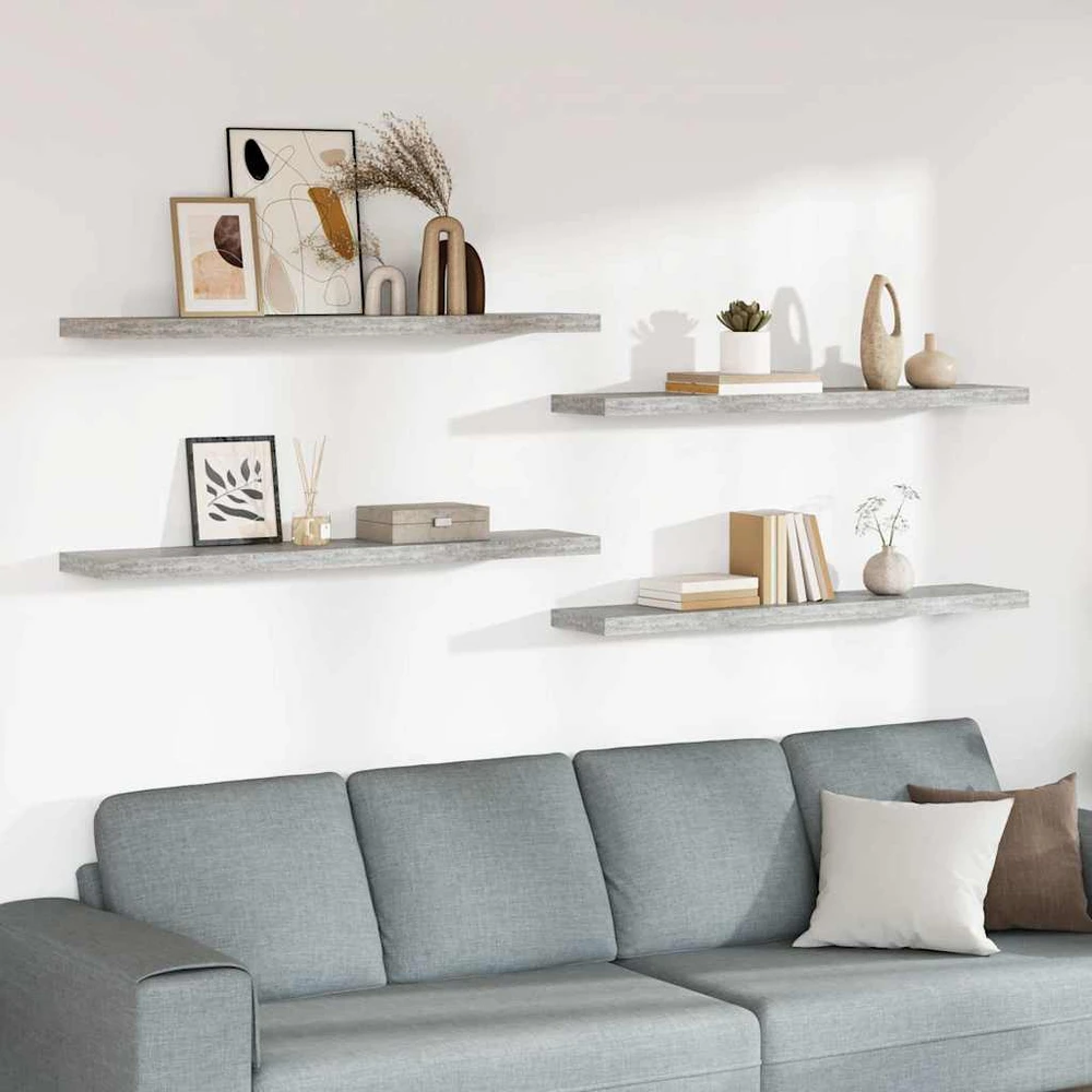 Pakabinamos lentynos, 4vnt., pilkos, 120x23,5x3,8cm, MDF