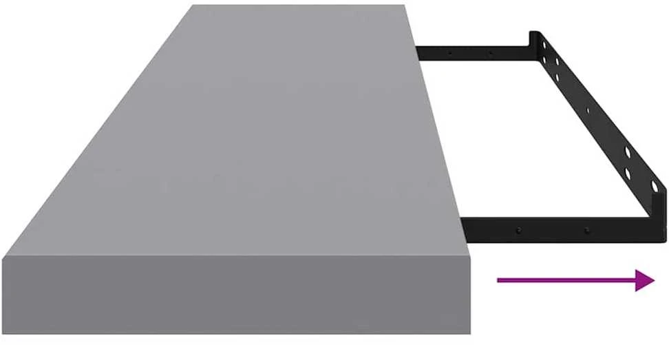 Pakabinamos lentynos, 4vnt., pilkos, 120x23,5x3,8cm, MDF