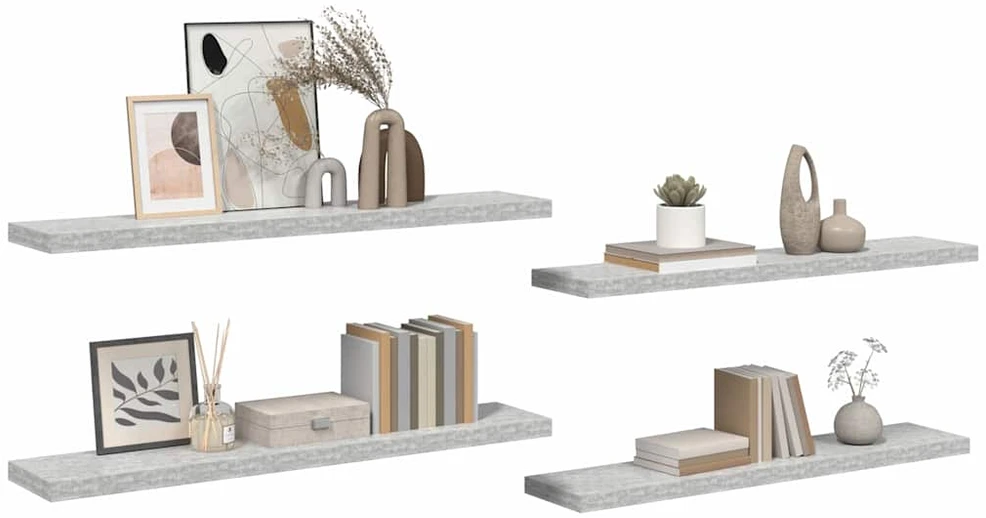 Pakabinamos lentynos, 4vnt., pilkos, 120x23,5x3,8cm, MDF