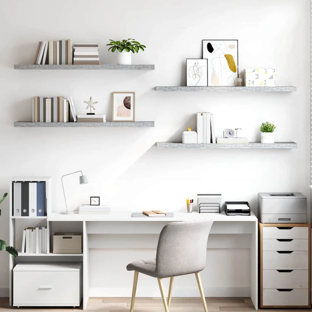 Pakabinamos lentynos, 4vnt., pilkos, 120x23,5x3,8cm, MDF