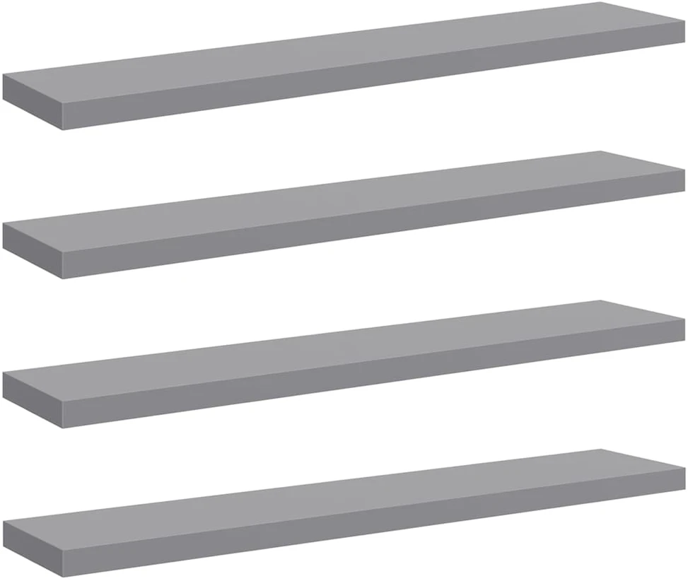 Pakabinamos lentynos, 4vnt., pilkos, 120x23,5x3,8cm, MDF