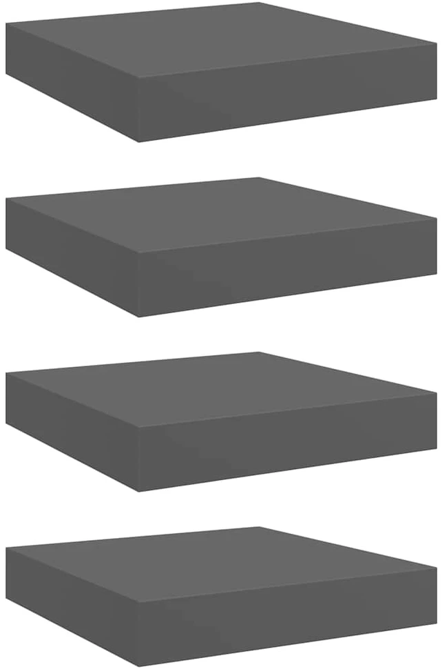 Pakabinamos lentynos, 4vnt., pilkos, 23x23,5x3,8cm, MDF