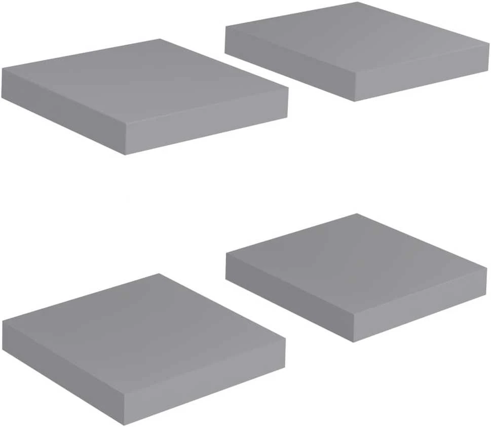 Pakabinamos lentynos, 4vnt., pilkos, 23x23,5x3,8cm, MDF