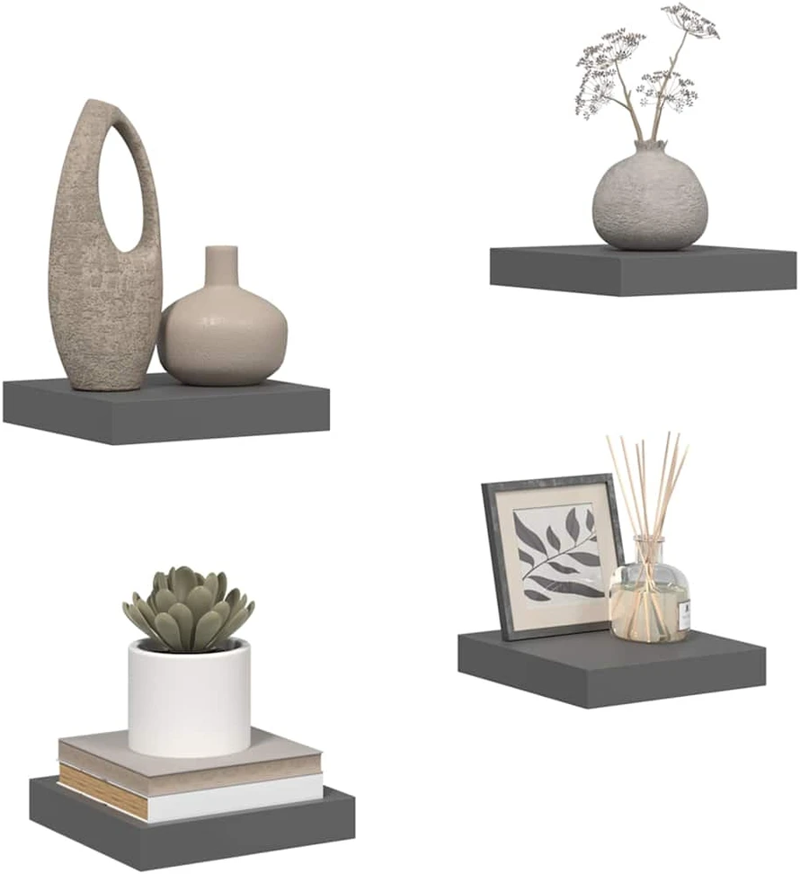 Pakabinamos lentynos, 4vnt., pilkos, 23x23,5x3,8cm, MDF