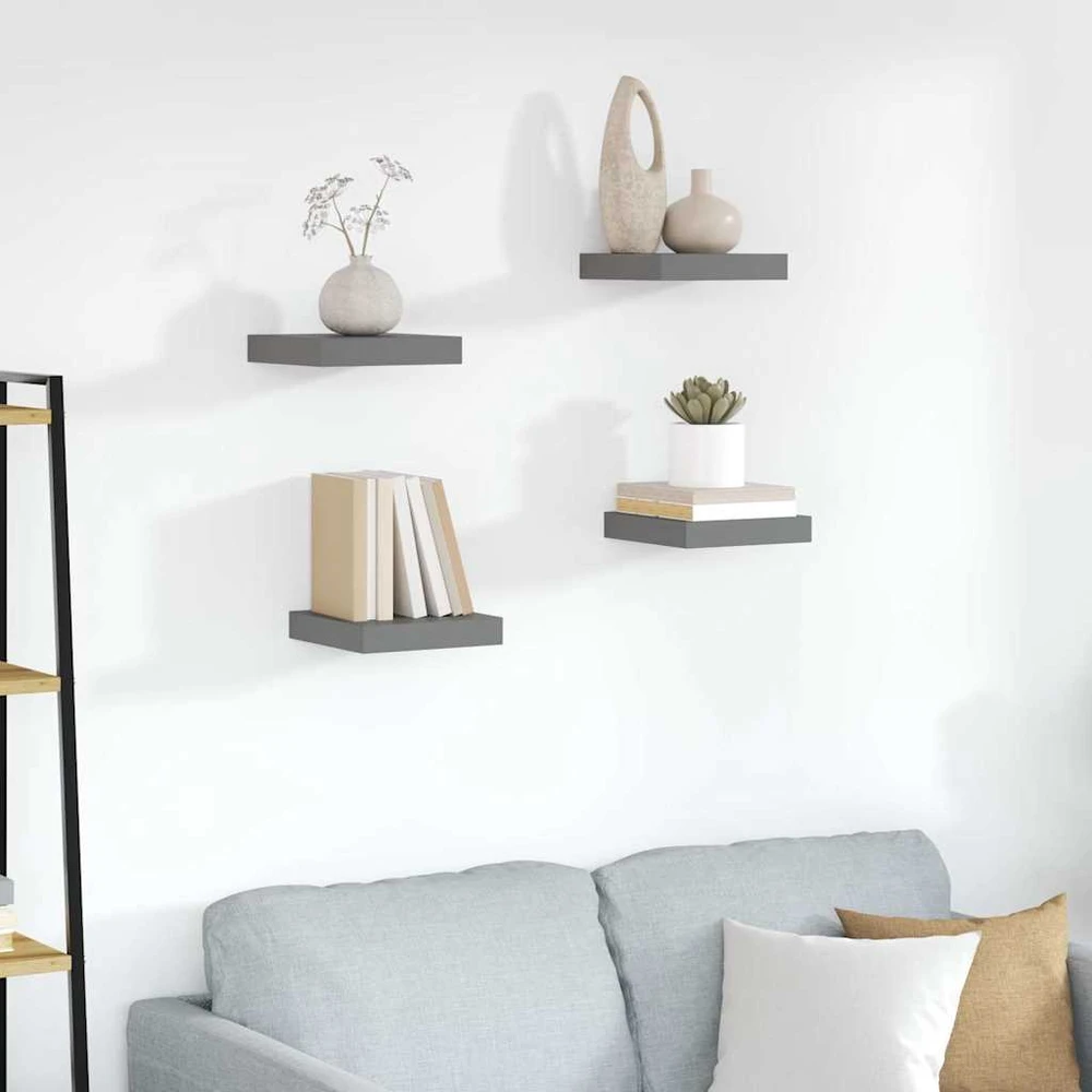 Pakabinamos lentynos, 4vnt., pilkos, 23x23,5x3,8cm, MDF